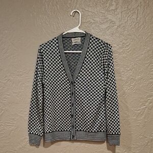 Joyce Vintage Timeless Black and White Knit Cardigan Sweater. Size M